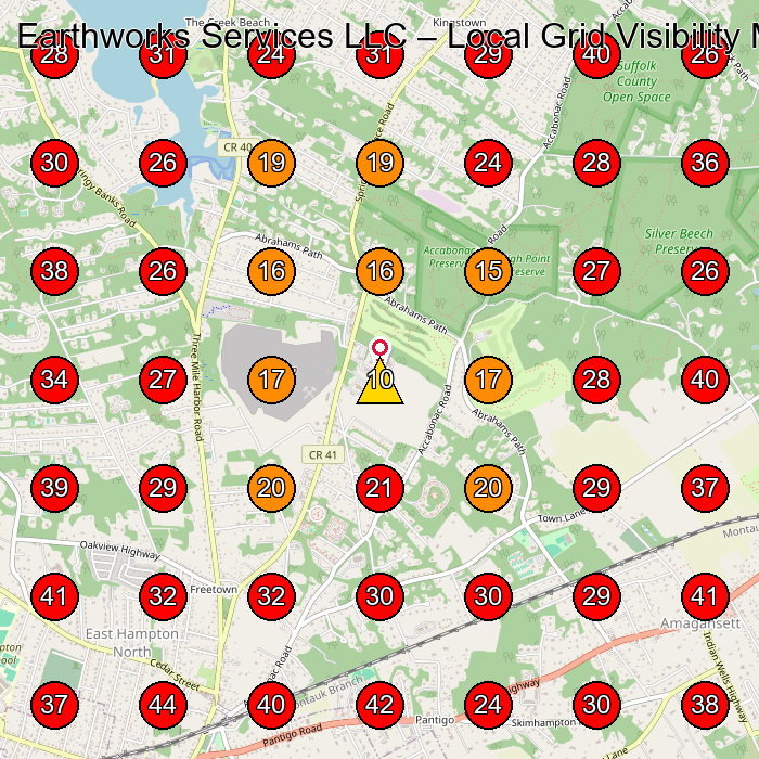 Earthworks Services LLC GeoGrid visibility map for Landscaper in East Hampton